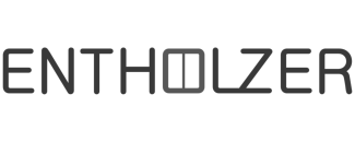 “ENTHOLZER” logo in gray type, with a stylized O made of two rounded bars